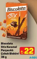 BİSCOLATA STİX KARAMEL PARÇACIKLI ÇUBUK BİSKÜVİ 36 G